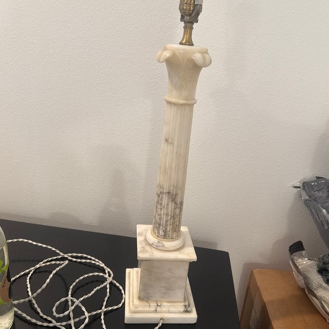 1960s Neoclassical Alabaster Marble Table Lamps Pair For Sale - Image 5 of 14