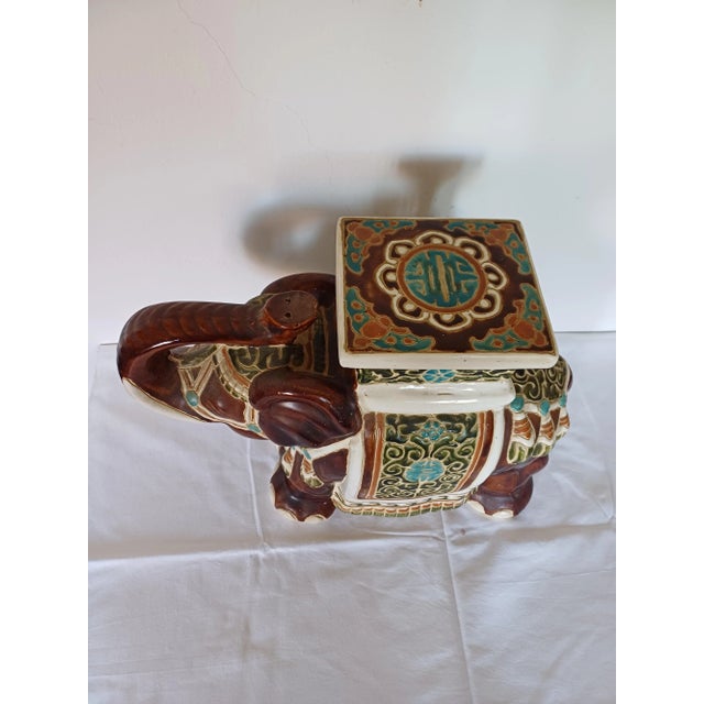 1960s Large Ceramic Elephant Garden Stool or Plant Stand, 1960s For Sale - Image 5 of 6