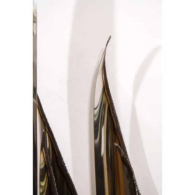 Great Brutalist Torch Cut Metal Sculptural Lamp Set Upon a White Lucite and Polished Steel Abstract Form Base.Designed in...