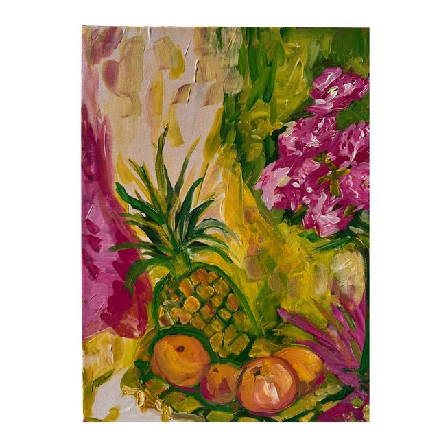 Contemporary Large Signed Modern Floral and Fruit Still-Life Painting on Canvas, 24" For Sale - Image 3 of 6