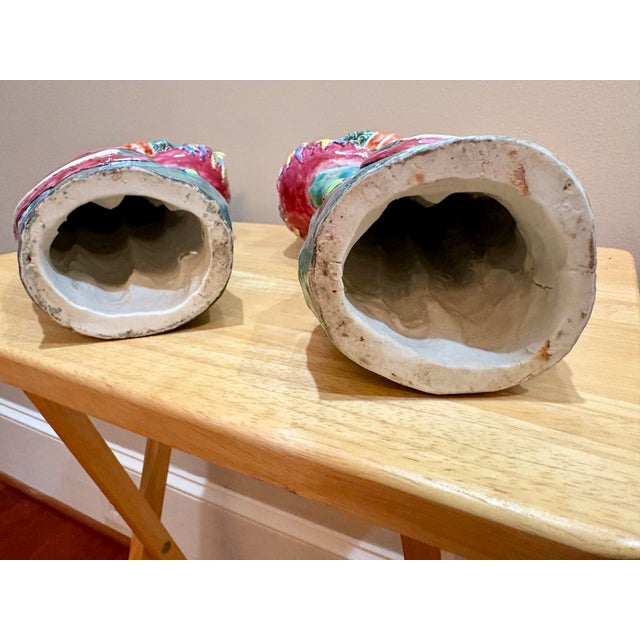 Vintage Chinese Export Porcelain Phoenix Peacock Statues - A Pair For Sale - Image 12 of 12