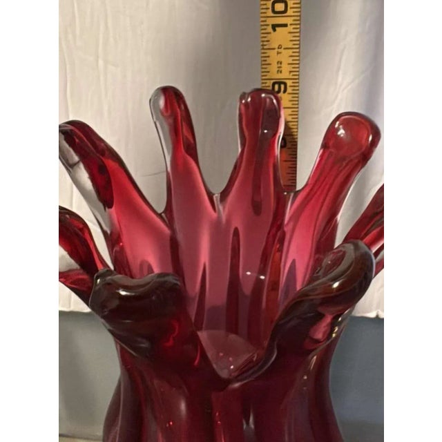 Glass 1960s Hand Blown Cranberry Art Glass Vase, Czech Attributed For Sale - Image 7 of 11