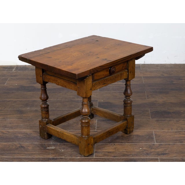 Wood English 19th Century Walnut Side Table with Drawer and Turned Baluster Legs For Sale - Image 7 of 12
