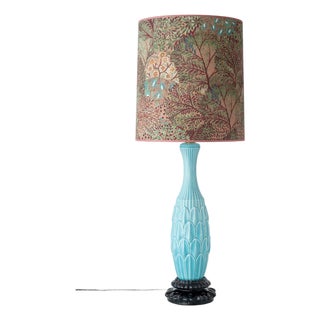 Tall Vintage Casa Pupo Turquoise Botanical Ceramic Table Lamp, 1960s For Sale