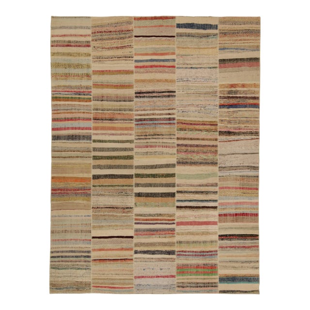 Rug & Kilim’s Patchwork Kilim Rug in Polychromatic Stripes For Sale