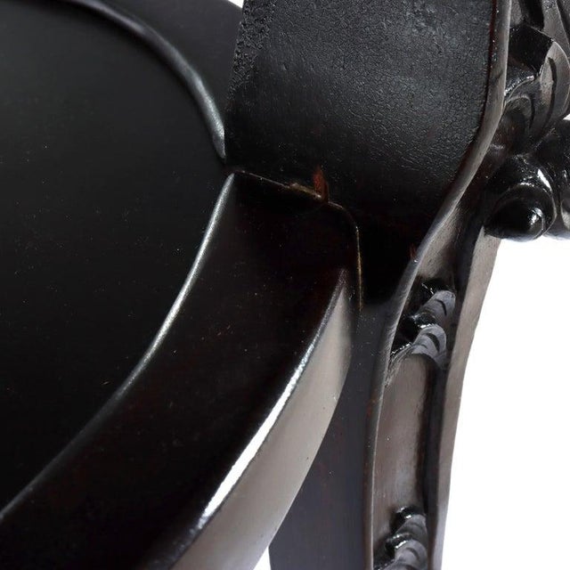 Brown Chinese Floral Carved Rosewood Rouge Marble Top Stand C1910 For Sale - Image 8 of 11