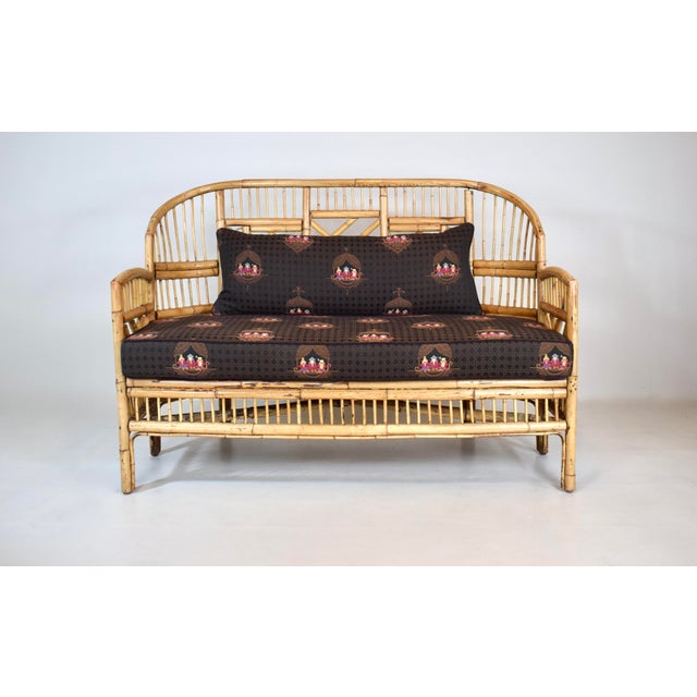 Fabulous burnt bamboo British Colonial style Brighton Pavilion settee with new custom seat & down filled back cushion in...