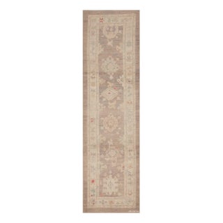 Soft Light Gray Pastel Color Tribal Geometric Turkish Oushak Design Modern Hallway Runner Rug For Sale