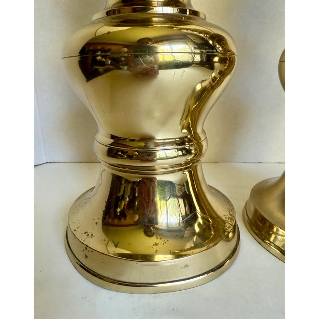 Vintage Pair of Brass 25" Tall Floor Candle Holder Candle Stands For Sale - Image 9 of 12