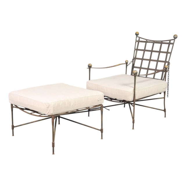 Mario Papperzini Amalfi Iron Garden Lounge Chair + Ottoman For Sale