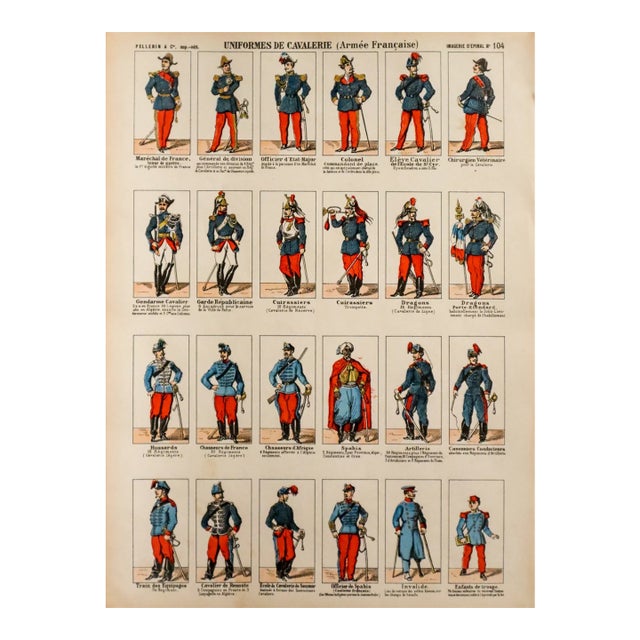 1880s - 1890s French Military Print - Imagerie d'Épinal #104 - Uniformes De Cavalerie For Sale