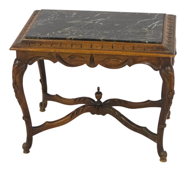 Antique French Louis XV Style Side Table With Black Marble Top For Sale