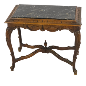 Antique French Louis XV Style Side Table With Black Marble Top