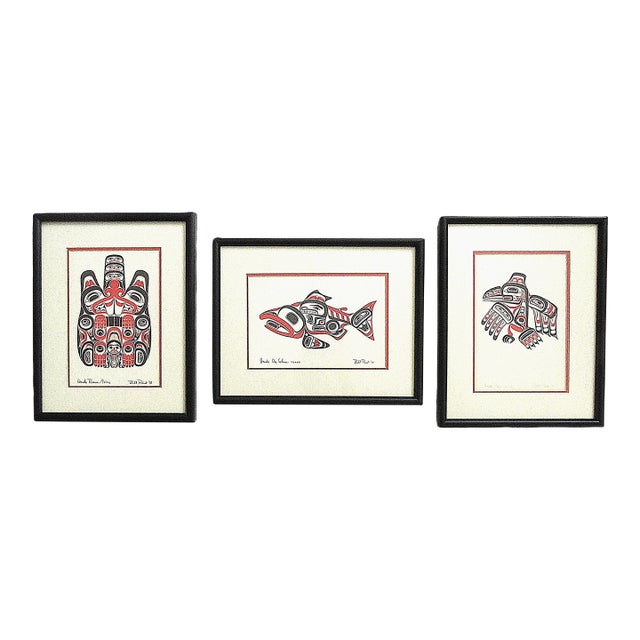 Set of 3 Bill Reid Haida Prints Signed & Framed 1970s Beaver, Salmon, and Raven For Sale