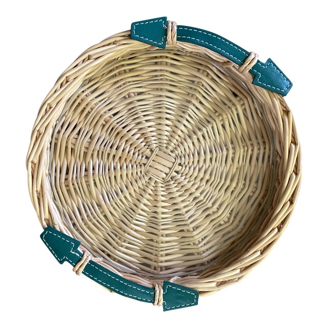 Small Round Green Osier Tray For Sale