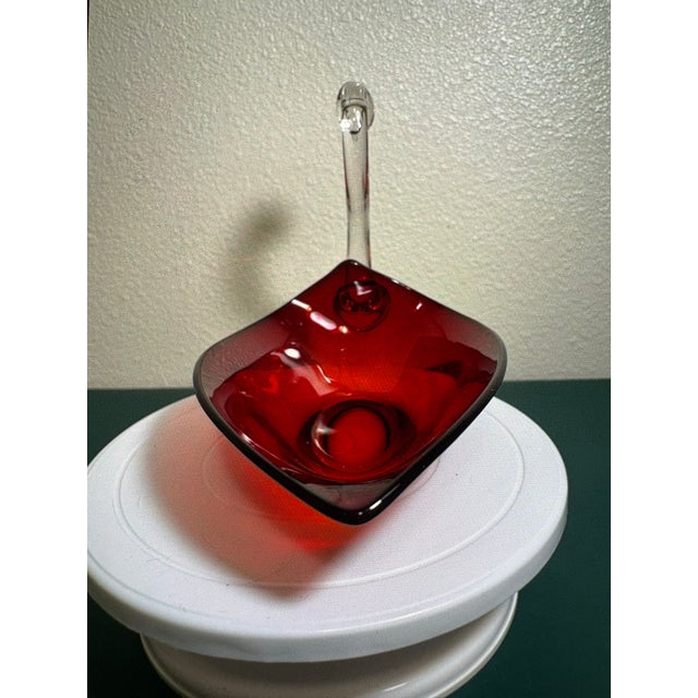 1950s 1950s Duncan and Miller Ruby Red Cranberry Glass Swan Bowl For Sale - Image 5 of 6