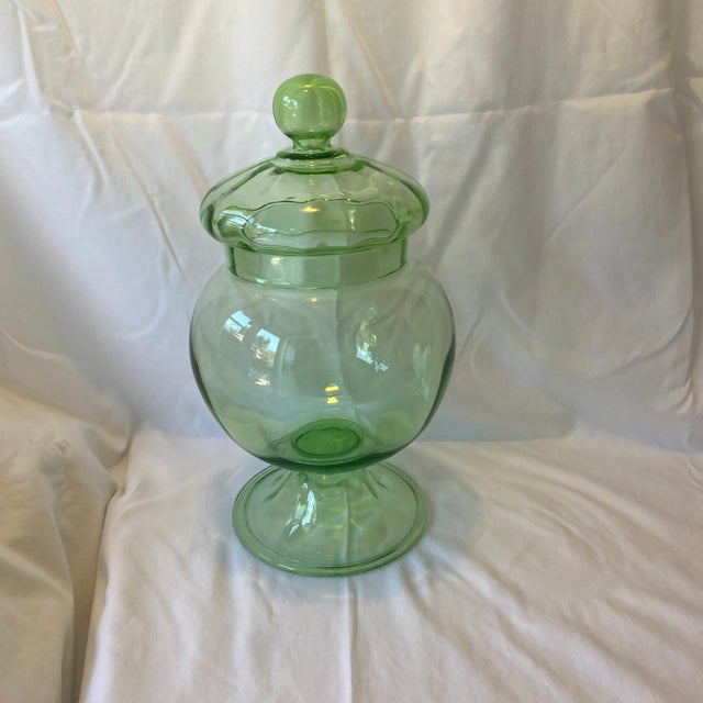 Hand Blown Vintage Green Lidded Apothecary Jar For Sale - Image 10 of 11