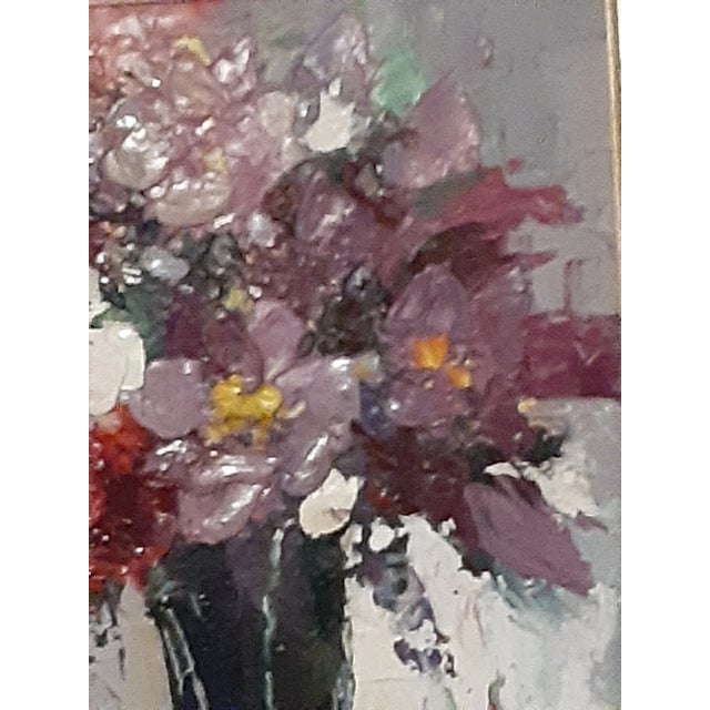 Mid 20th Century Signed Impressionist Impasto MCM Flower Painting in Custom Silver Gilt Frame For Sale - Image 5 of 8