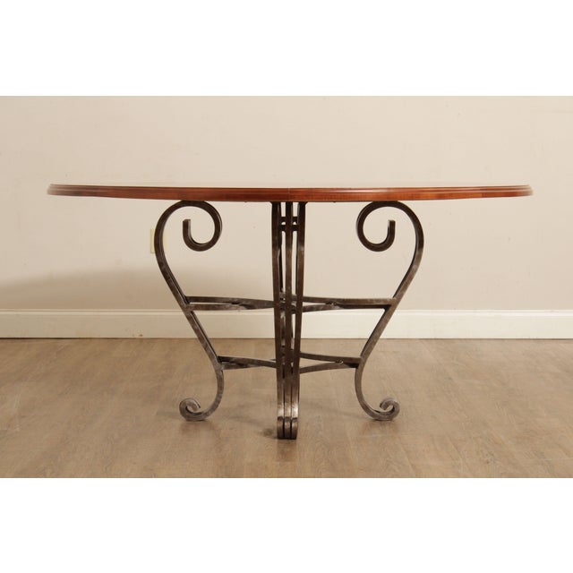 Late 20th Century Italian Style Round Wood Top Iron Base Dining Table