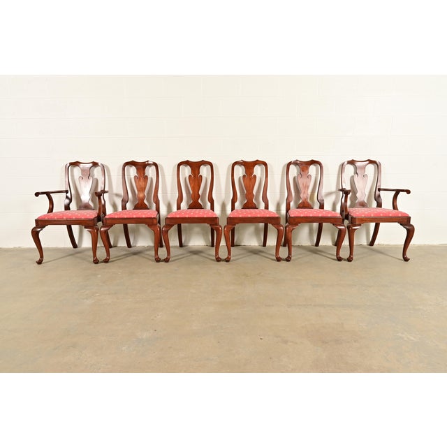 Queen Anne Henkel Harris Queen Anne Solid Cherry Wood Dining Chairs, Set of Six For Sale - Image 3 of 14