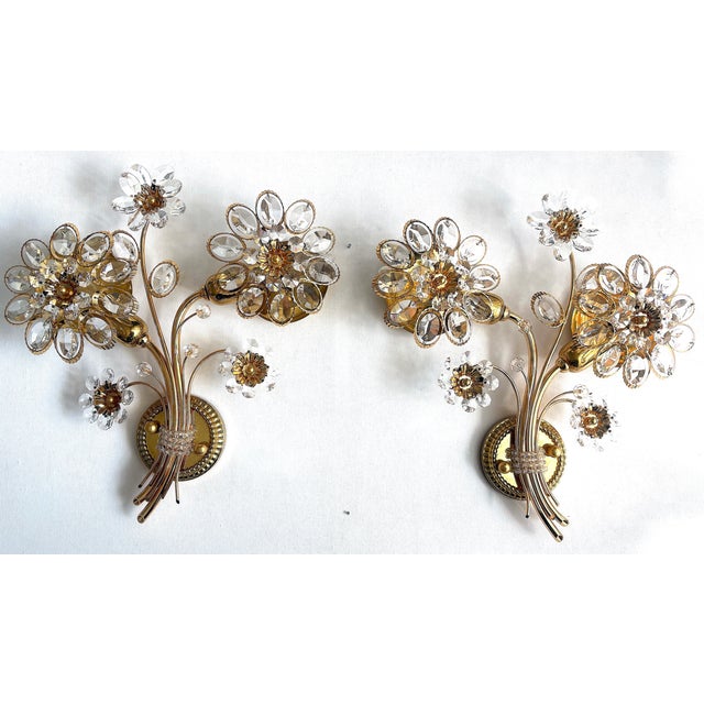 Vintage Brass Lead Crystal Wall Lamps from Palwa, 1960s, Set of 2 For Sale - Image 6 of 12