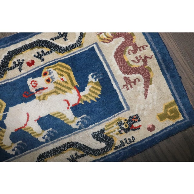 Asian Mid 20th Century Snow Lion Vintage Tibetan rug no. j4784 For Sale - Image 3 of 5