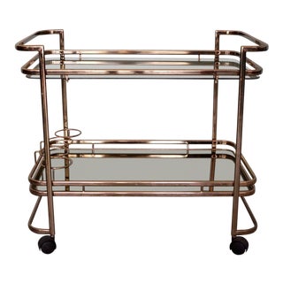 1970s Hollywood Regency Brass Bar Cart For Sale