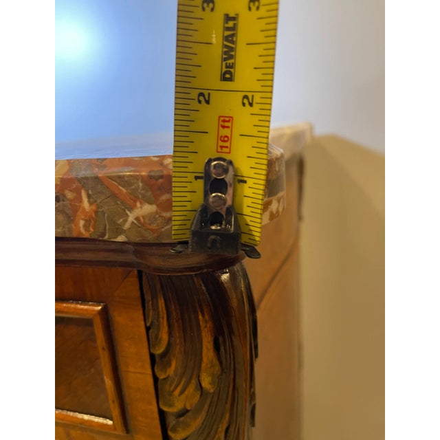 Wood Early 1900s French Louis XV Satinwood Inlaid Marble Top Tall Chest Wardrobe Dresser For Sale - Image 7 of 12