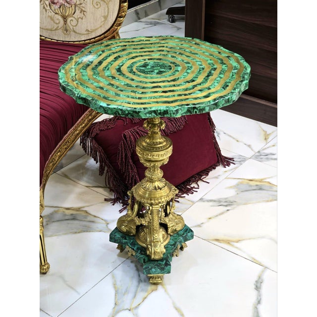 French Style Green Gold Coffee Table With Gold Details For Sale - Image 4 of 4