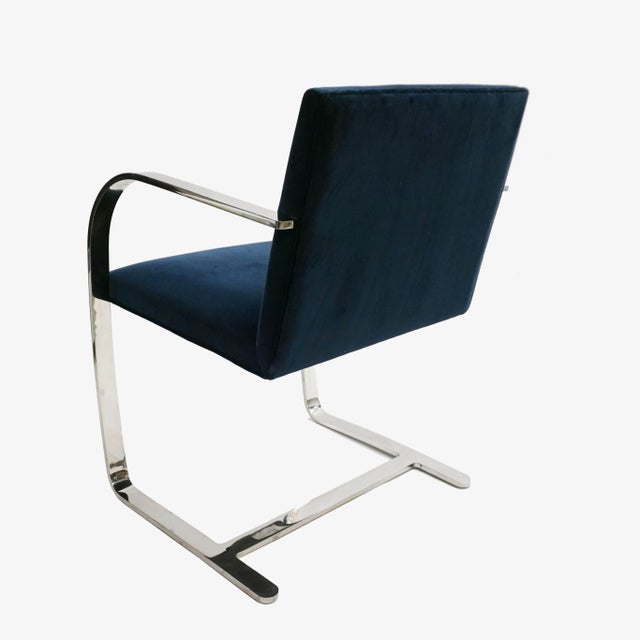 Mid-Century Modern Brno Flat-Bar Chair Upholstered in Navy Velvet, Steel Frame For Sale - Image 3 of 5