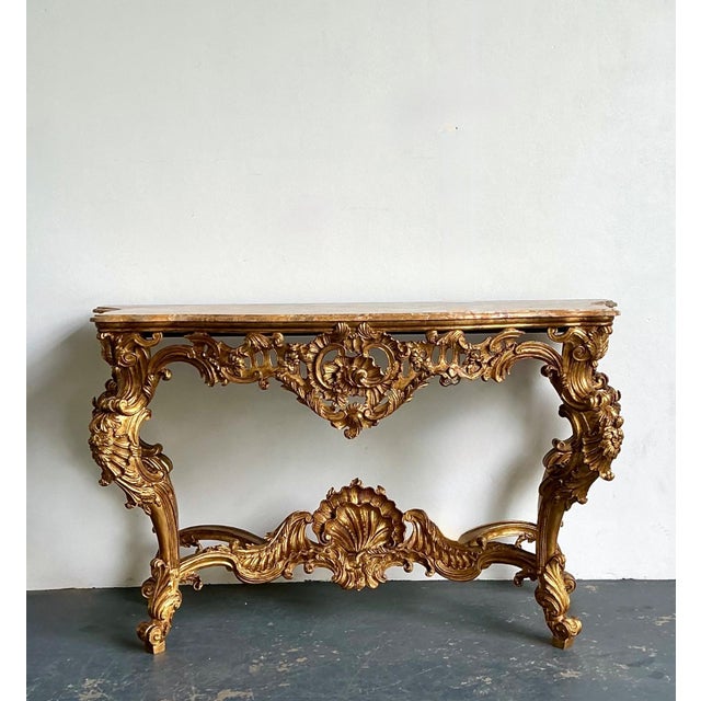 Antique Rococo Giltwood Console With Marble Top For Sale - Image 12 of 18