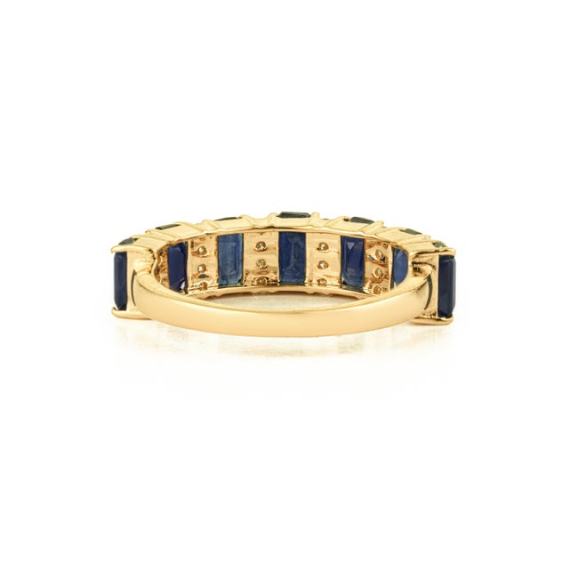2.7ct Blue Sapphire & Diamond Wedding Band Ring Size 6 in 14k Yellow Gold For Sale - Image 9 of 16