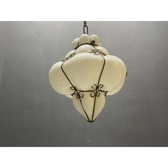 Wrought Iron and White Murano Glass Pendant Light, 1960s For Sale - Image 9 of 17