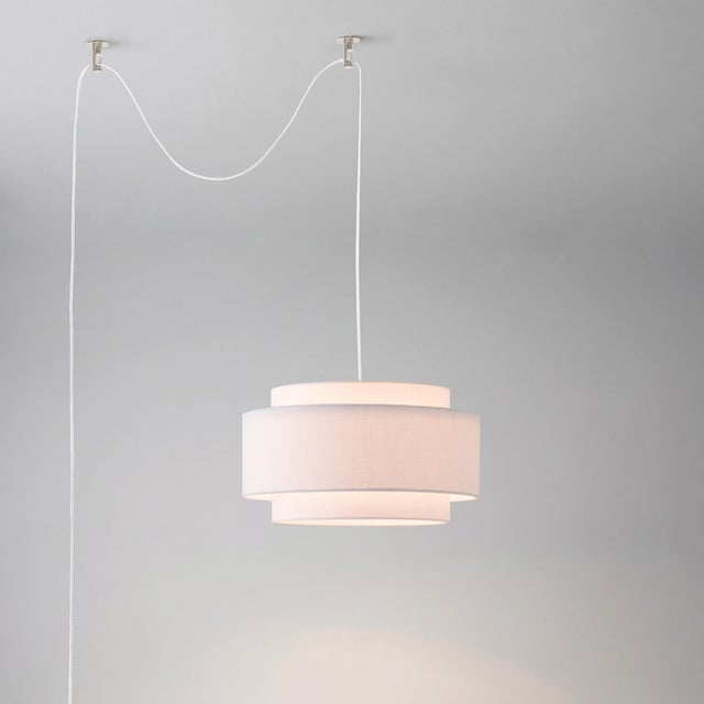 Nova Coronado Stretch Swag Lamp Kit - Drum White Linen Shade, Satin Nickel, Inline Dimmer For Sale - Image 4 of 5