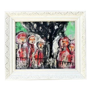 Vintage Original Abstract Figurative Oil on Canvas For Sale