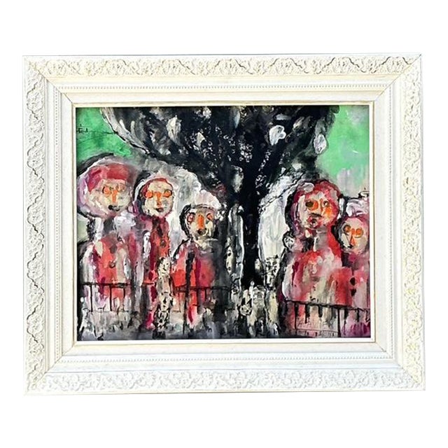 Vintage Original Abstract Figurative Oil on Canvas For Sale