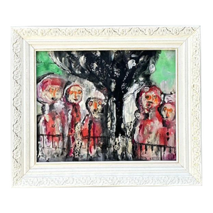 Vintage Original Abstract Figurative Oil on Canvas