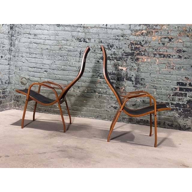 Wood Scandinavian Lamino Leather Lounge Chairs by Yngve Ekstrom, 1956 For Sale - Image 7 of 9