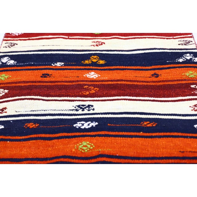 Textile 1960s Mid-Century Hand Knotted Red Striped Runner For Sale - Image 7 of 13