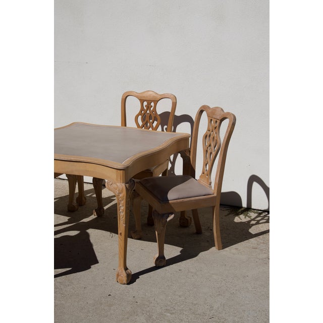 Late 20th Century Handcrafted Chippendale-Style Game Table and Four Chairs With Leather, Set of 5 For Sale - Image 9 of 14