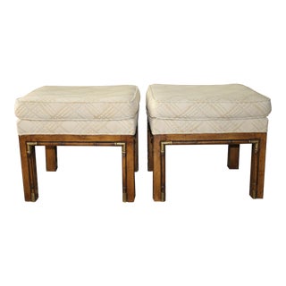 Vintage Faux Bamboo and Brass Detail Footstools Ottomans - a Pair For Sale