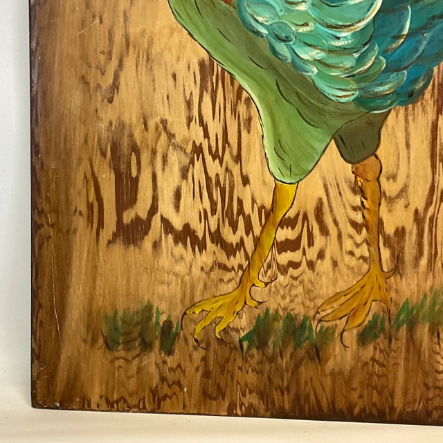 1970s Mid-Century Farmhouse Chic Original Acrylic Painting, Chicken on Pine Wood. For Sale - Image 10 of 12