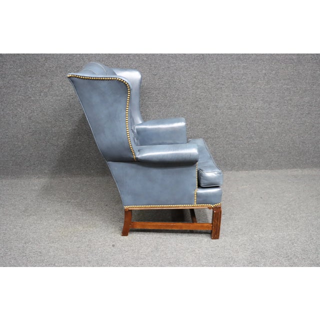 Wood Leathercraft Tufted Wingback Chair For Sale - Image 7 of 10
