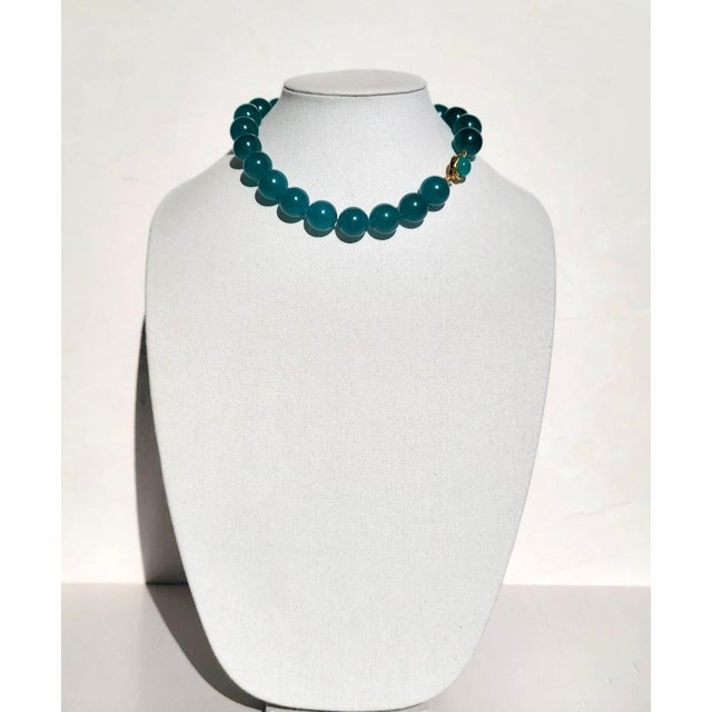 Mozambique Amazonite Beaded Necklace With Gold Plated Amazonite Clasp For Sale - Image 9 of 11