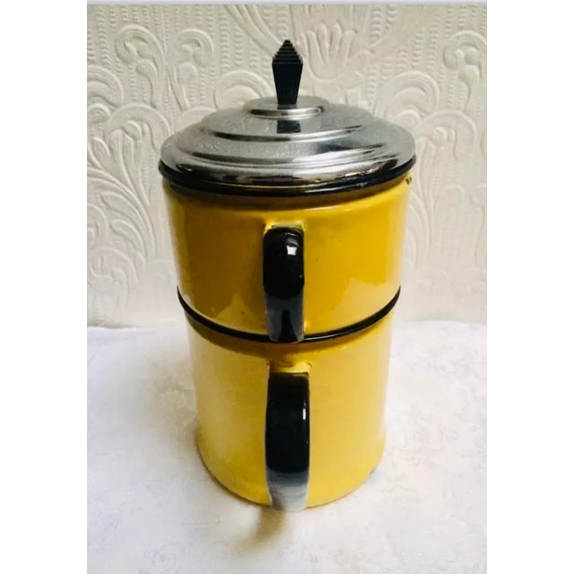 1920s Antique French Art Deco Bright Yellow Graniteware Coffee Pot Bakelite Handle For Sale - Image 5 of 8