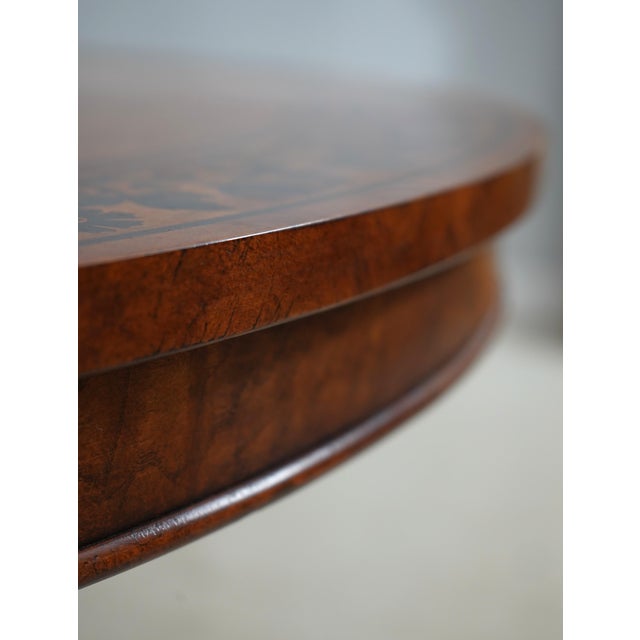 Baker Burlwood Round Inlaid Center Table For Sale - Image 12 of 14