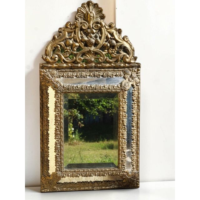 Louis Xiv Style Repoussé Brass Mirror with Side Panels — Napoleon Iii Period, 19th Century For Sale - Image 6 of 6