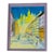 1970s Whimsical Mid-Century Modern Cityscape Painting in Lavender Frame For Sale
