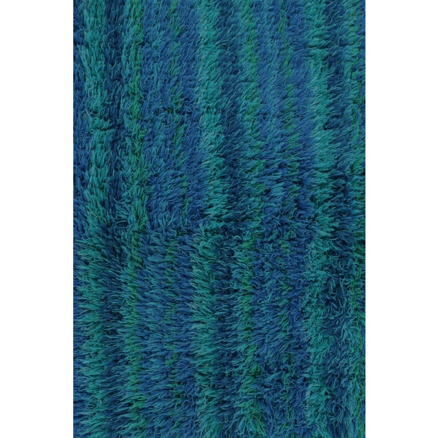 Vintage Swedish Rya Rug in Blue and Teal Striped Pattern - Rug & Kilim For Sale In New York - Image 6 of 9