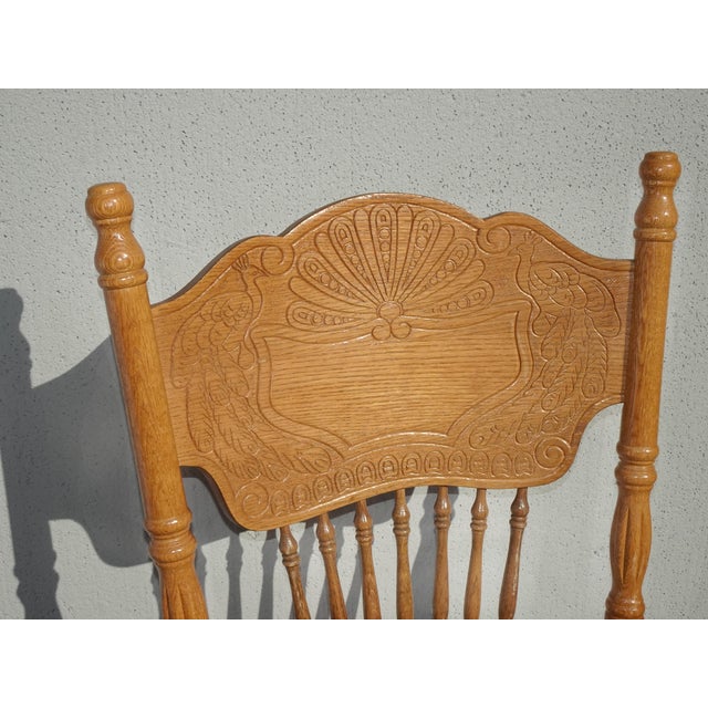 Wood Set of Four Vintage Golden Oak Pressed Back Dining Room Chairs ~ French Country For Sale - Image 7 of 15